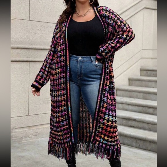 Boho Tassel Fringe Knit Sweater Cardigan Pink - Picture 6 of 13